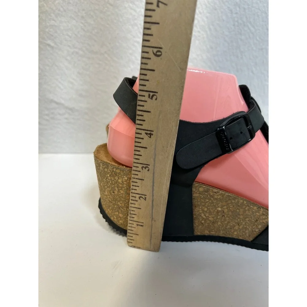 Goldstar Black Cork Wedge Platform Sandals Womens 41 US 10.5 Buckle Ankle Strap‎